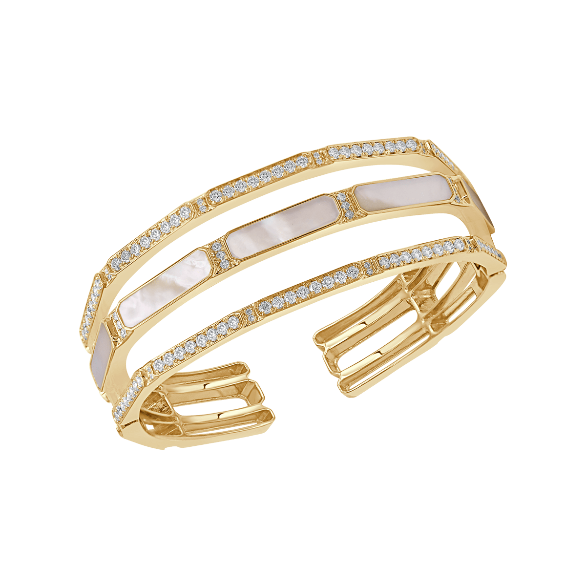 Shop LUNA© Triple Line Mother of Pearl & Diamond Bangle | La Marquise