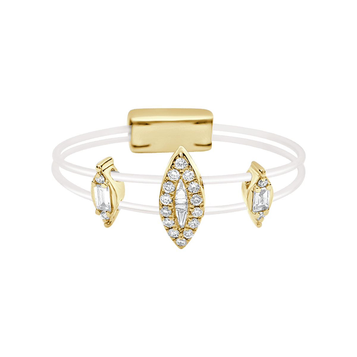 Marquise illusion triplet yellow gold ring of Aura collection - horizontal