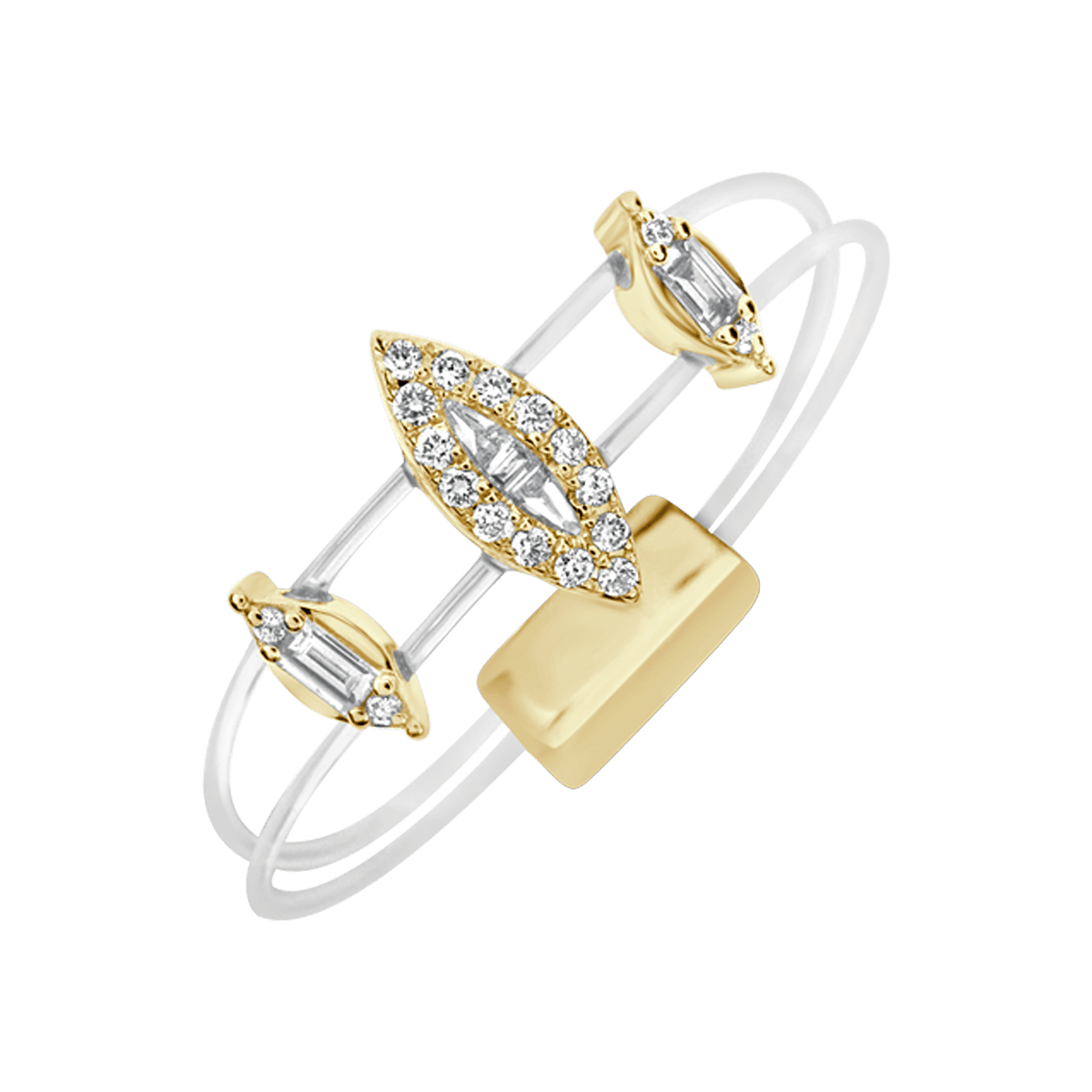 Marquise illusion triplet yellow gold ring of Aura collection - horizontal