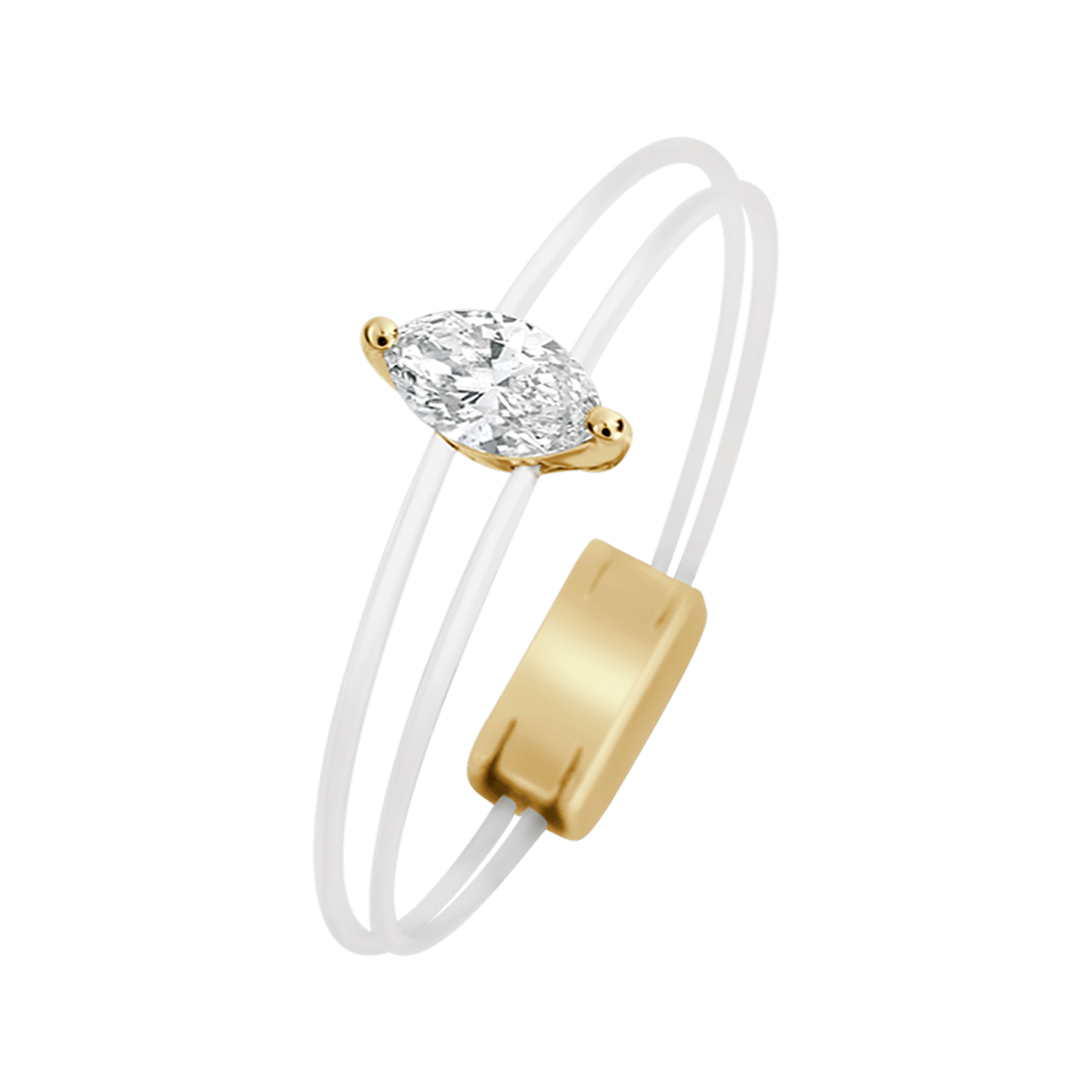 Marquise solitaire yellow gold ring of Aura collection - horizontal