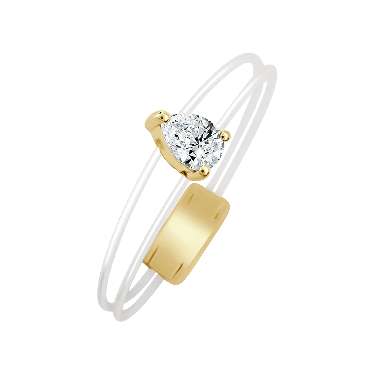 Pear solitaire yellow gold ring of Aura collection - horizontal
