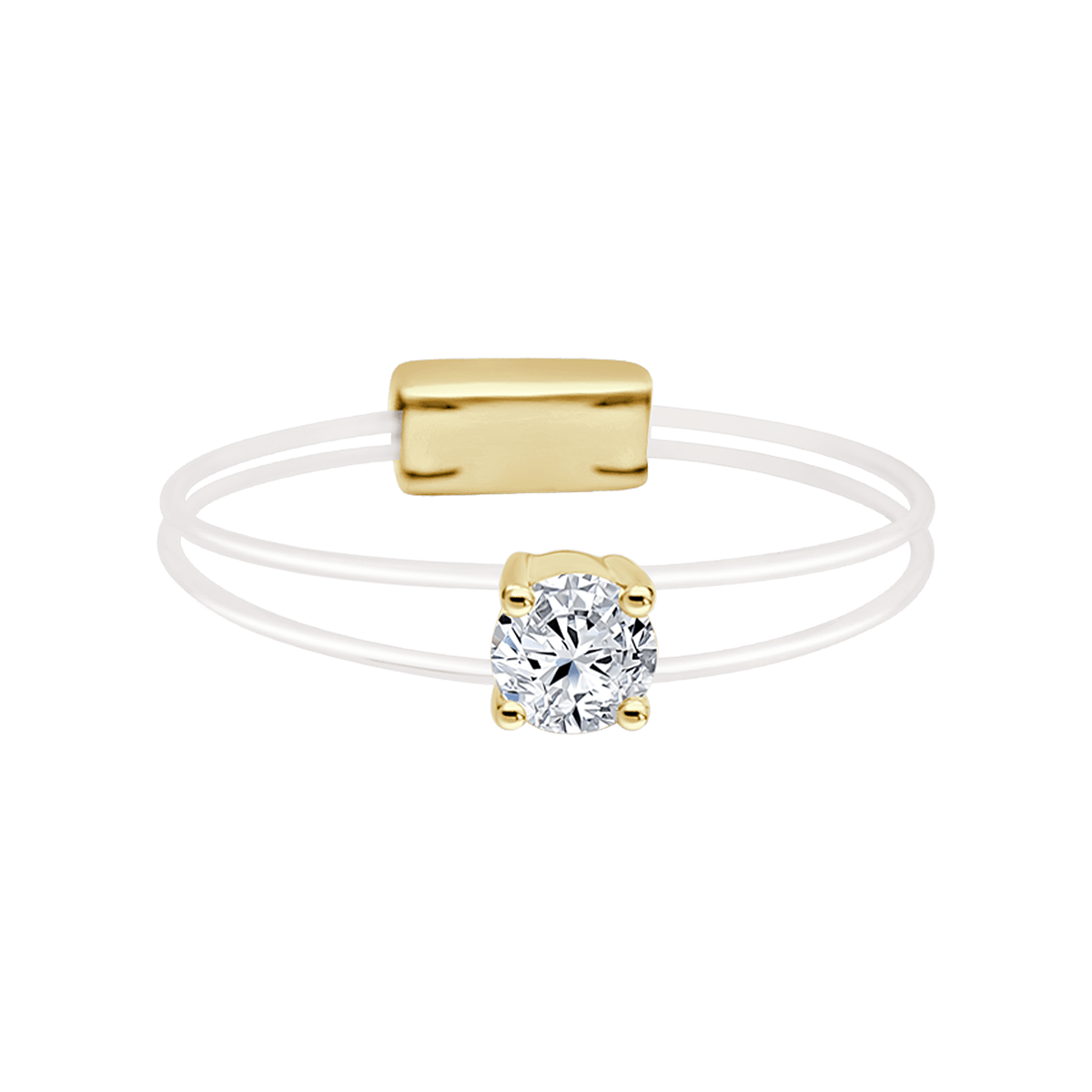 Round solitaire yellow gold ring of Aura collection - horizontal