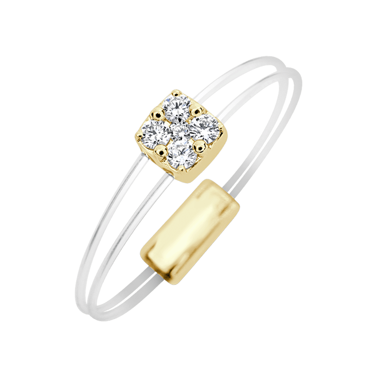 Square cluster yellow gold ring of Aura collection - horizontal