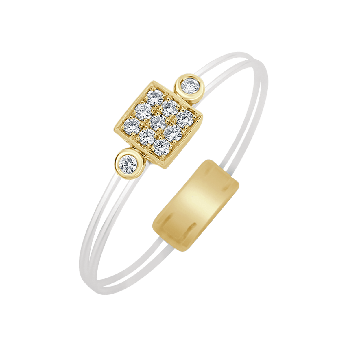 Square pave yellow gold ring of Aura collection - horizontal