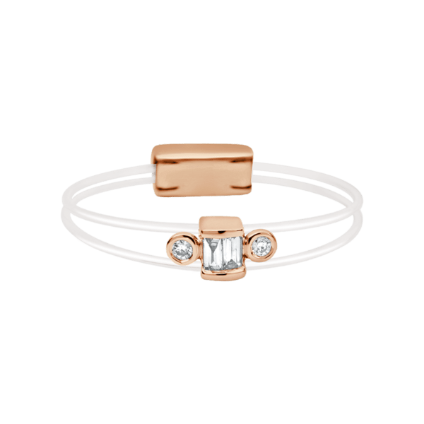 Twin baguette yellow gold ring of Aura collection - horizontal