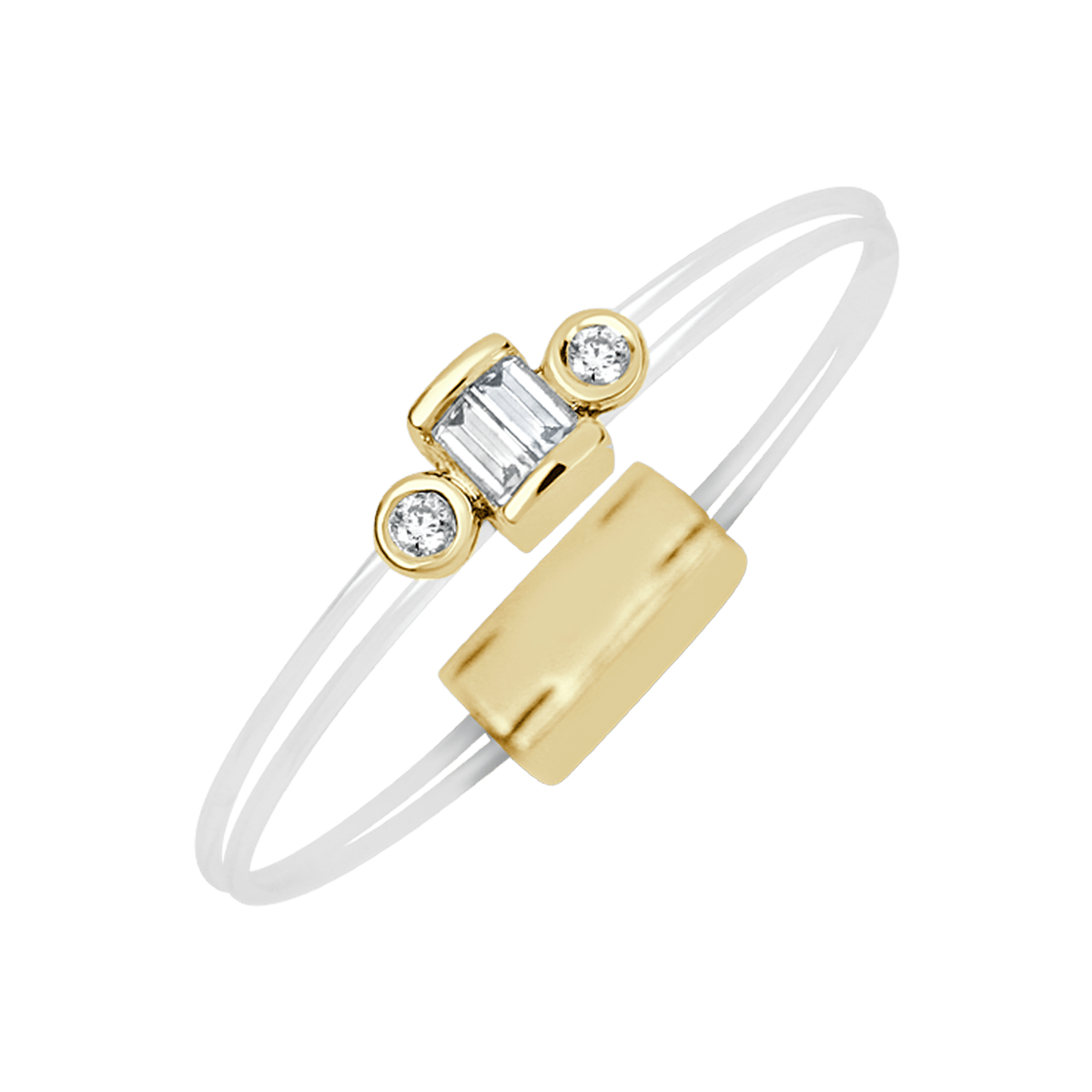 Twin baguette yellow gold ring of Aura collection - horizontal