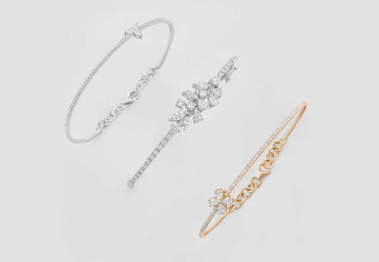 diamond bracelets in white and yellow gold