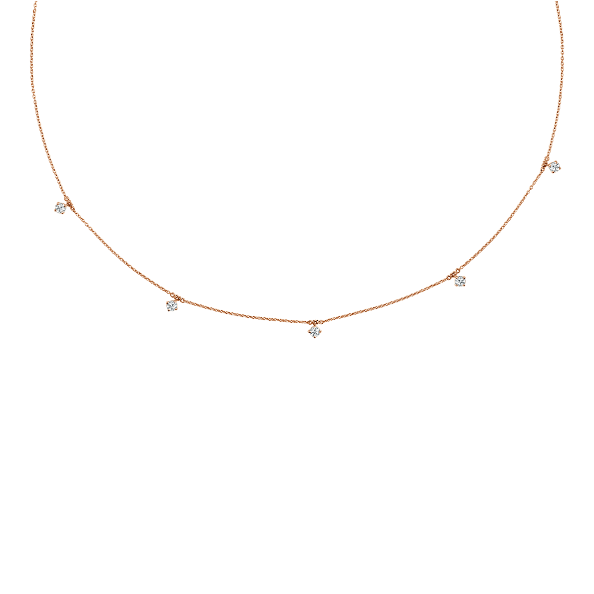 Five Round Diamond Small Necklace In 18 K Rose Gold From Chokers Collection