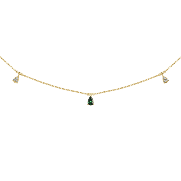 Green Tsavorite & Illusion Drop Diamond Necklace In 18 K Yellow Gold From Chokers Collection