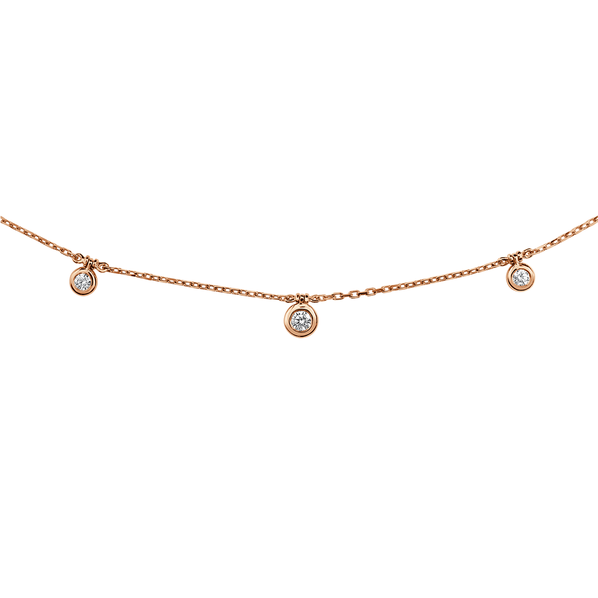 Seven Graduated Round Bezel Diamond Small Necklace In 18 K Rose Gold From Chokers Collection