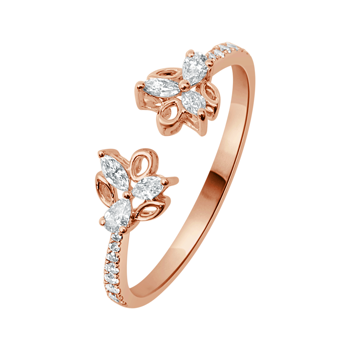 Alternate Diamond Leaves Ring In 18 K Rose Gold From Ava Collection