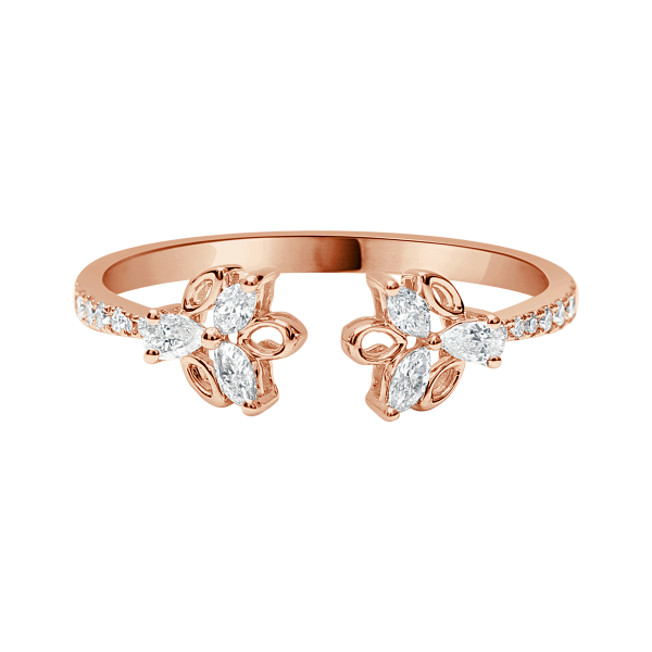 Alternate Diamond Leaves Ring In 18 K Rose Gold From Ava Collection