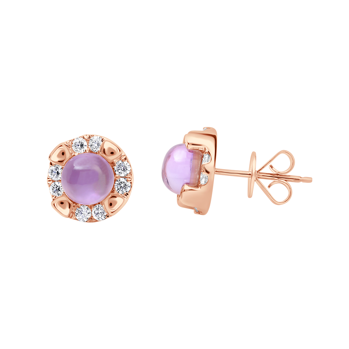 Orchid© Round Cabochon Gemstone & Diamond Halo Earring