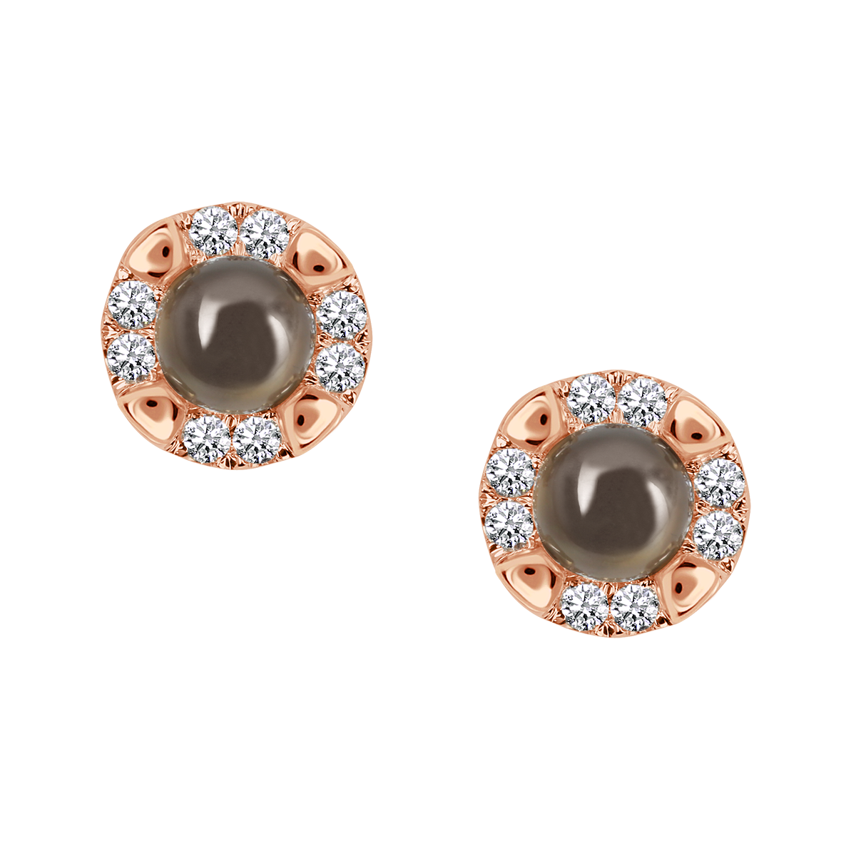 Orchid© Round Cabochon Gemstone & Diamond Halo Earring