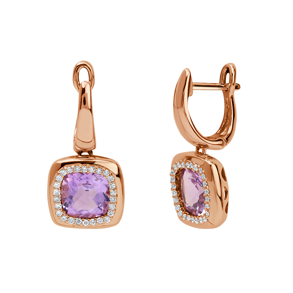 Orchid© Cushion Gemstone & Diamond Wide Halo Earring