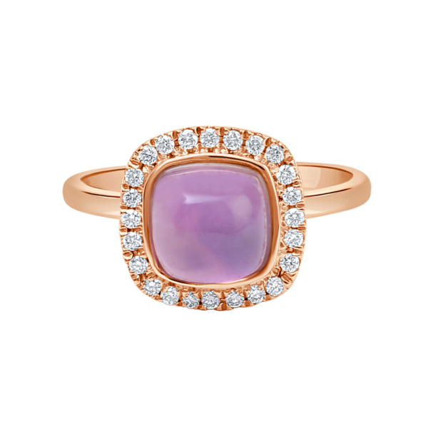 Orchid© Cushion Cabochon Gemstone & Diamond Halo Ring
