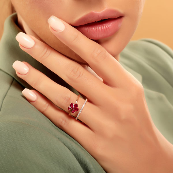 Floral Gemstone & Diamond Ring - 18 K White Gold - Gap Collection