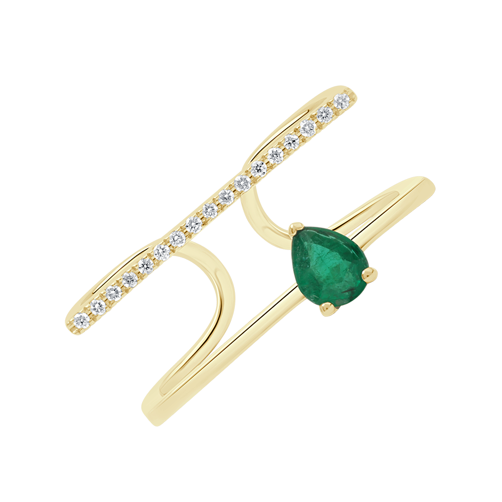 Indented Pear Gemstone & Diamond Ring In 18 K Yellow Gold From Gap Collection