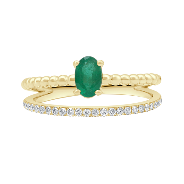 Vintage Oval Gemstone & Diamond Ring - 18 K White Gold - Gap Collection