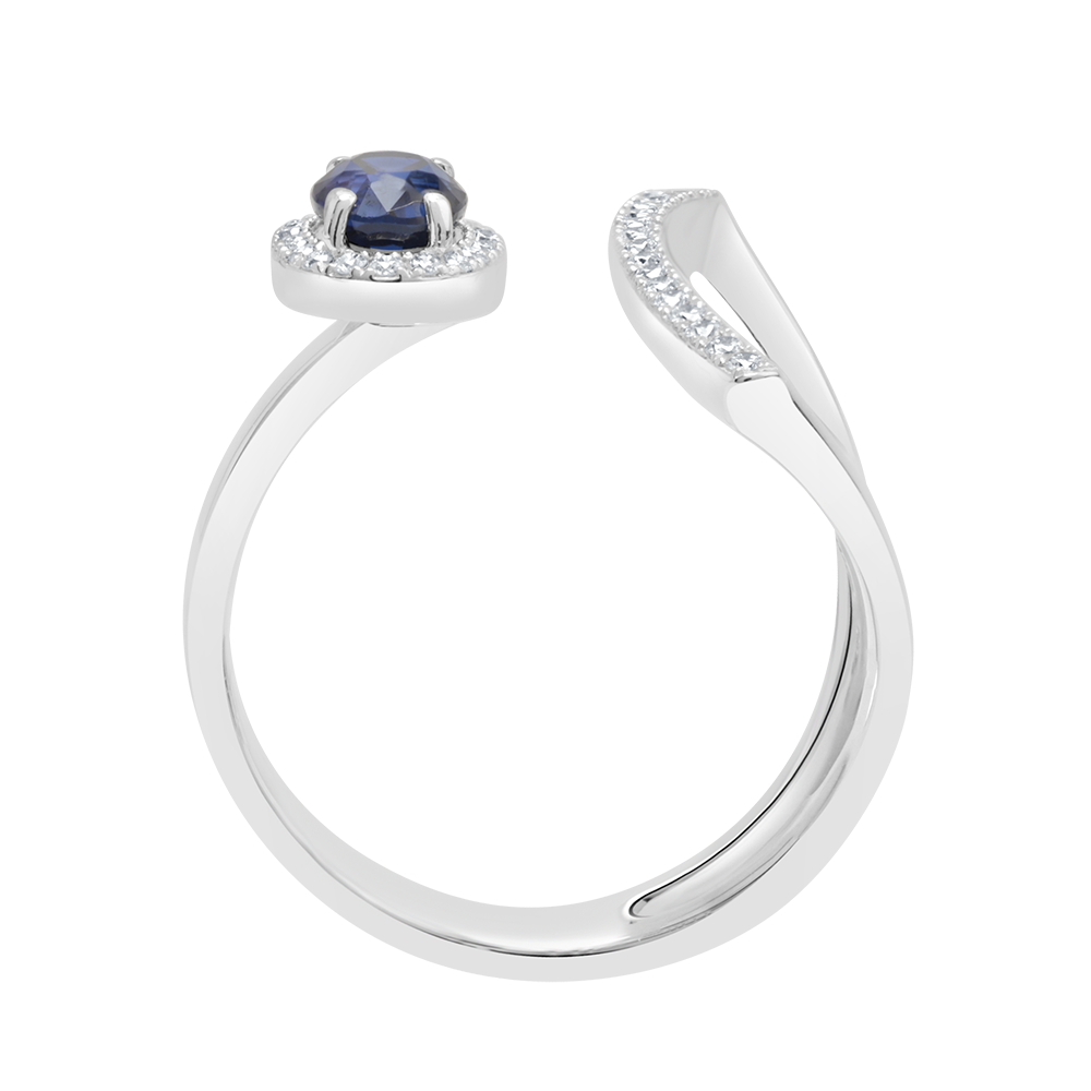 Winged Oval Halo Gemstone & Diamond Ring - 18 K White Gold - Gap Collection