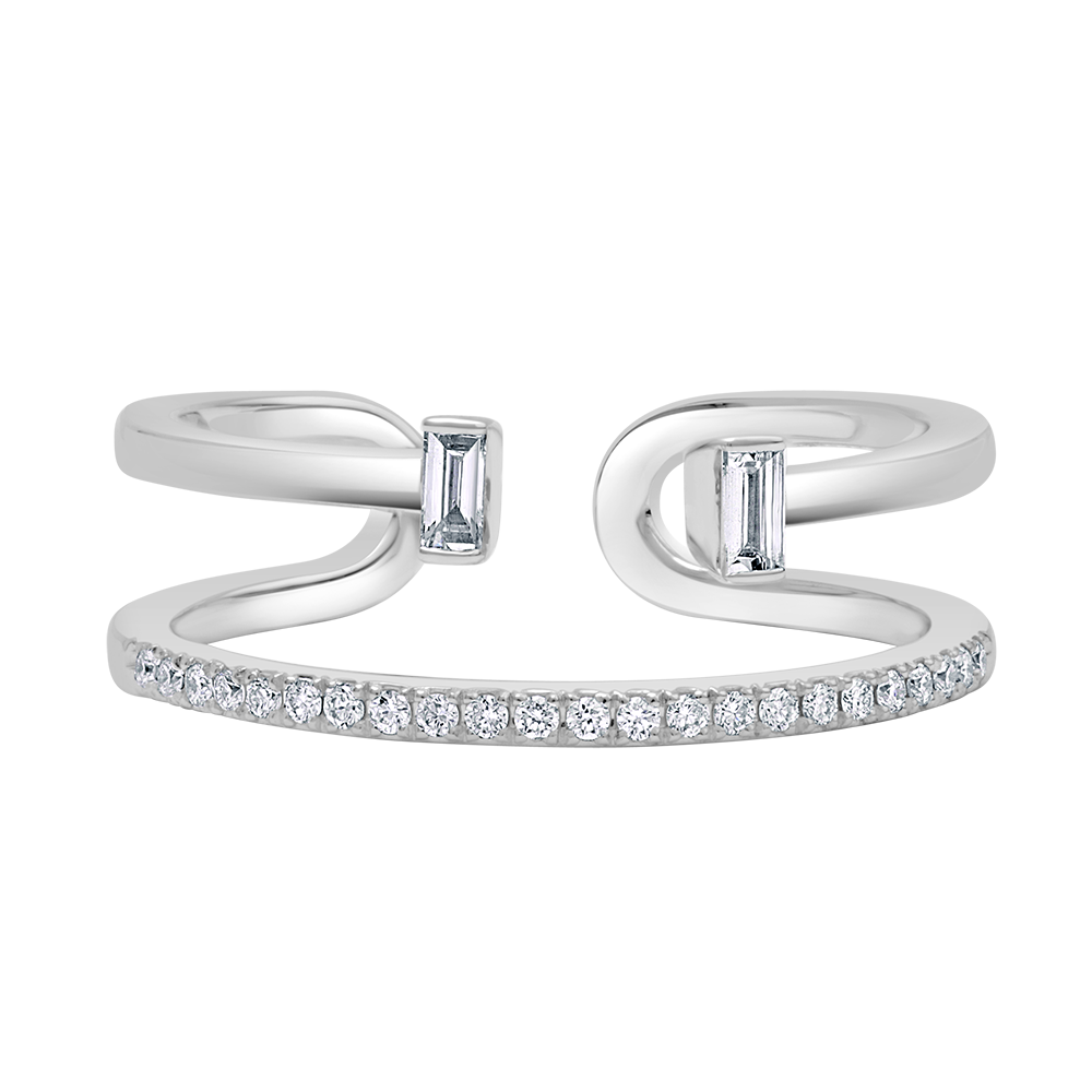 Open Twin Baguette Diamond Ring - 18 K White Gold - Gap Collection