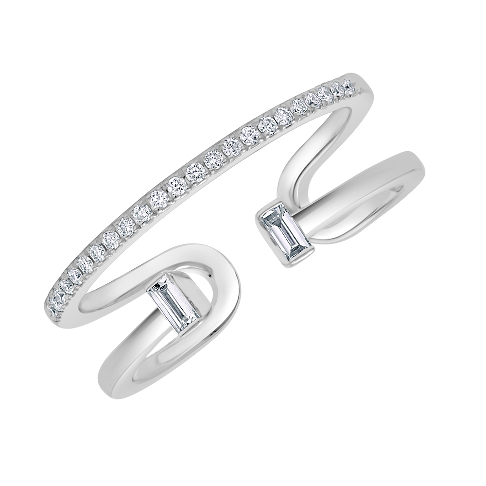 Open Twin Baguette Diamond Ring - 18 K White Gold - Gap Collection