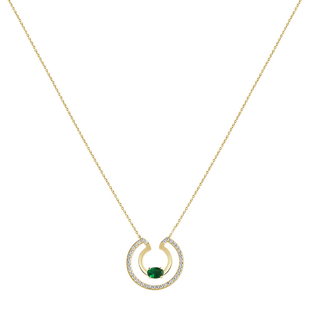 Oval Gemstone & Diamond Pendant - 18 K White Gold - Gap Collection