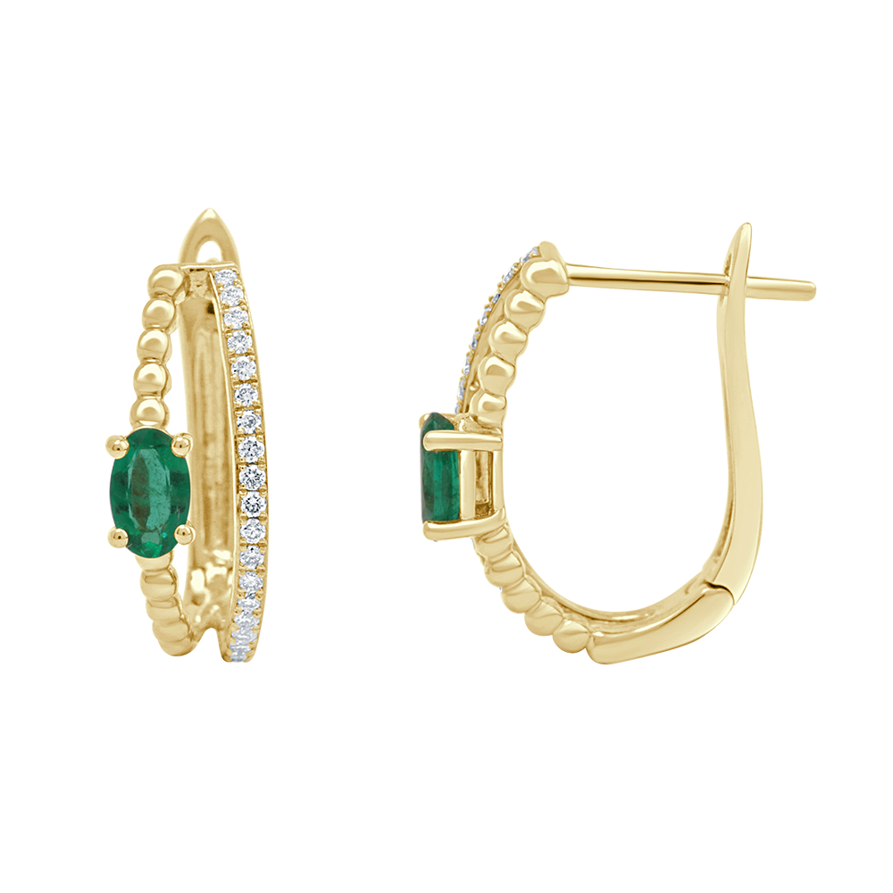 Vintage Oval Gemstone & Diamond Earring - 18 K White Gold - Gap Collection