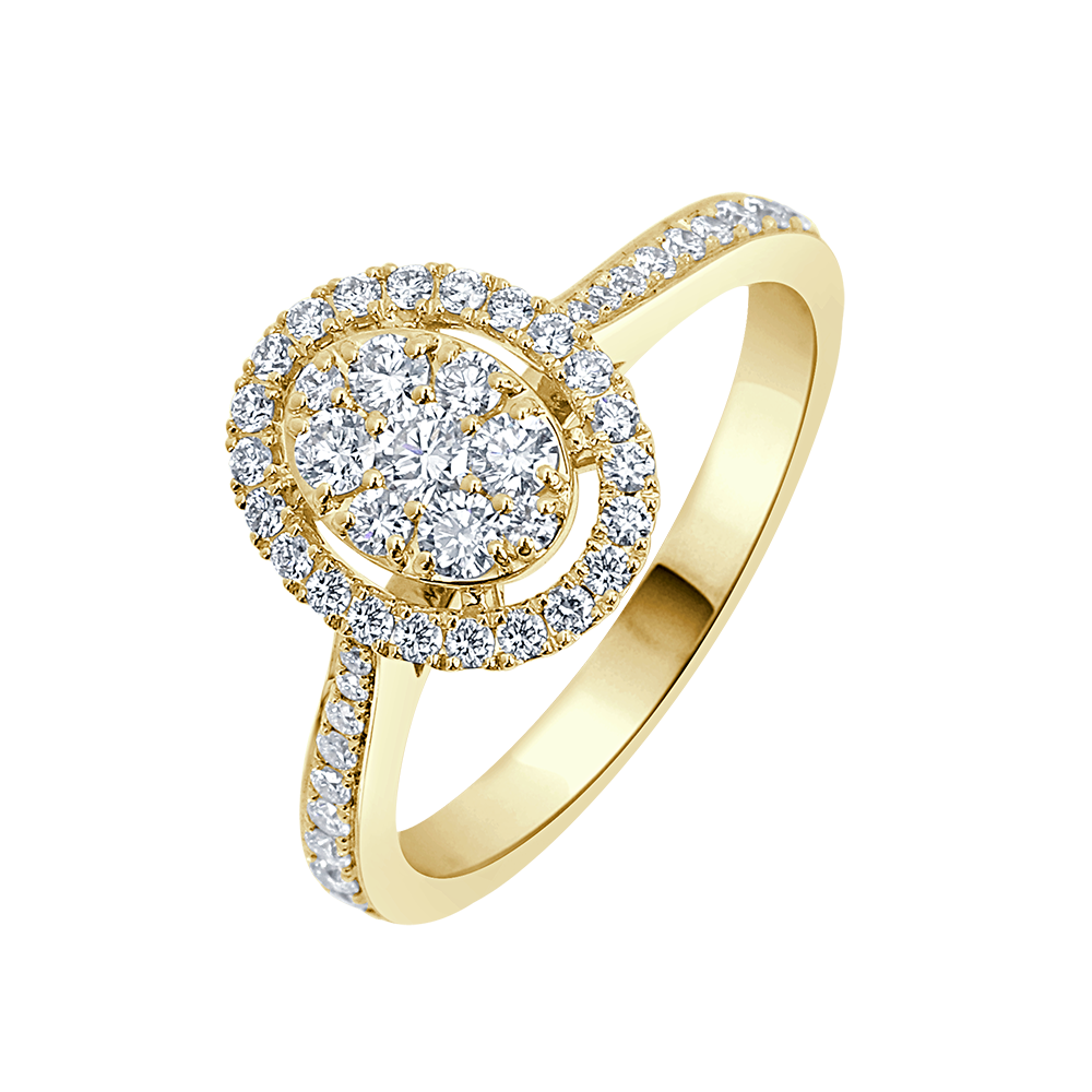 Je© Oval Illusion Halo Diamond Ring Yellow Gold