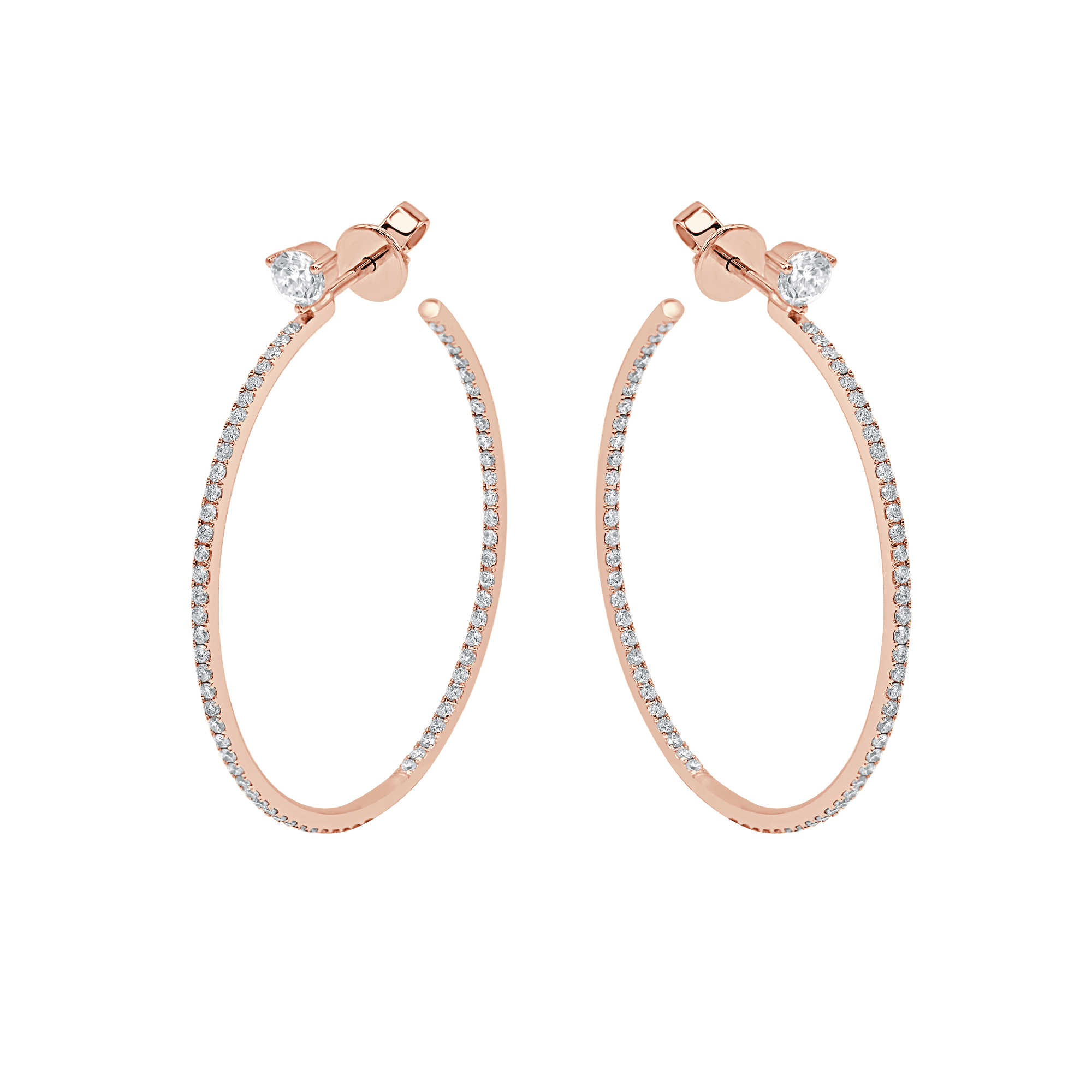 Slim Inside-Out Diamond Open Hoop Earrings (Large)