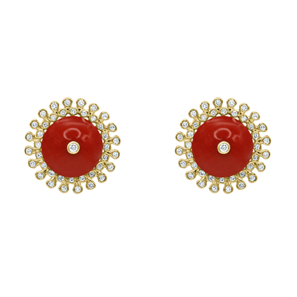 MRM© HERITAGE CABOCHON CORAL & DIAMOND EARRINGS