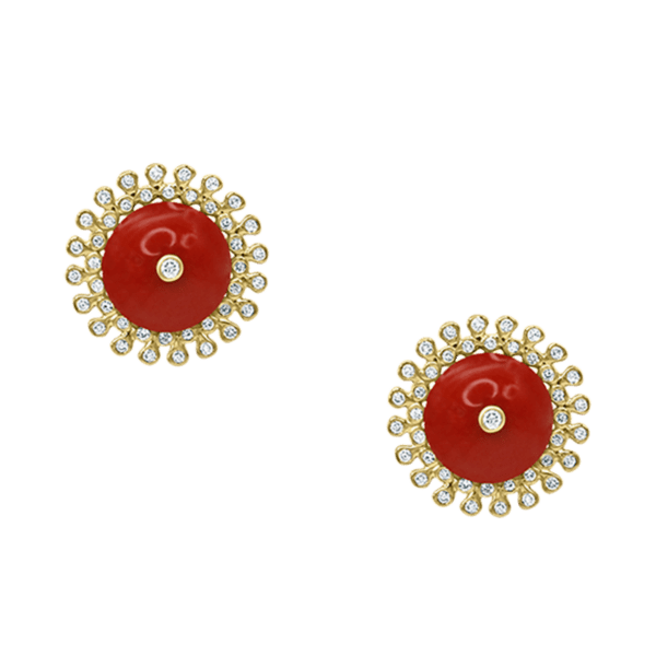 MRM© HERITAGE CABOCHON CORAL & DIAMOND EARRINGS