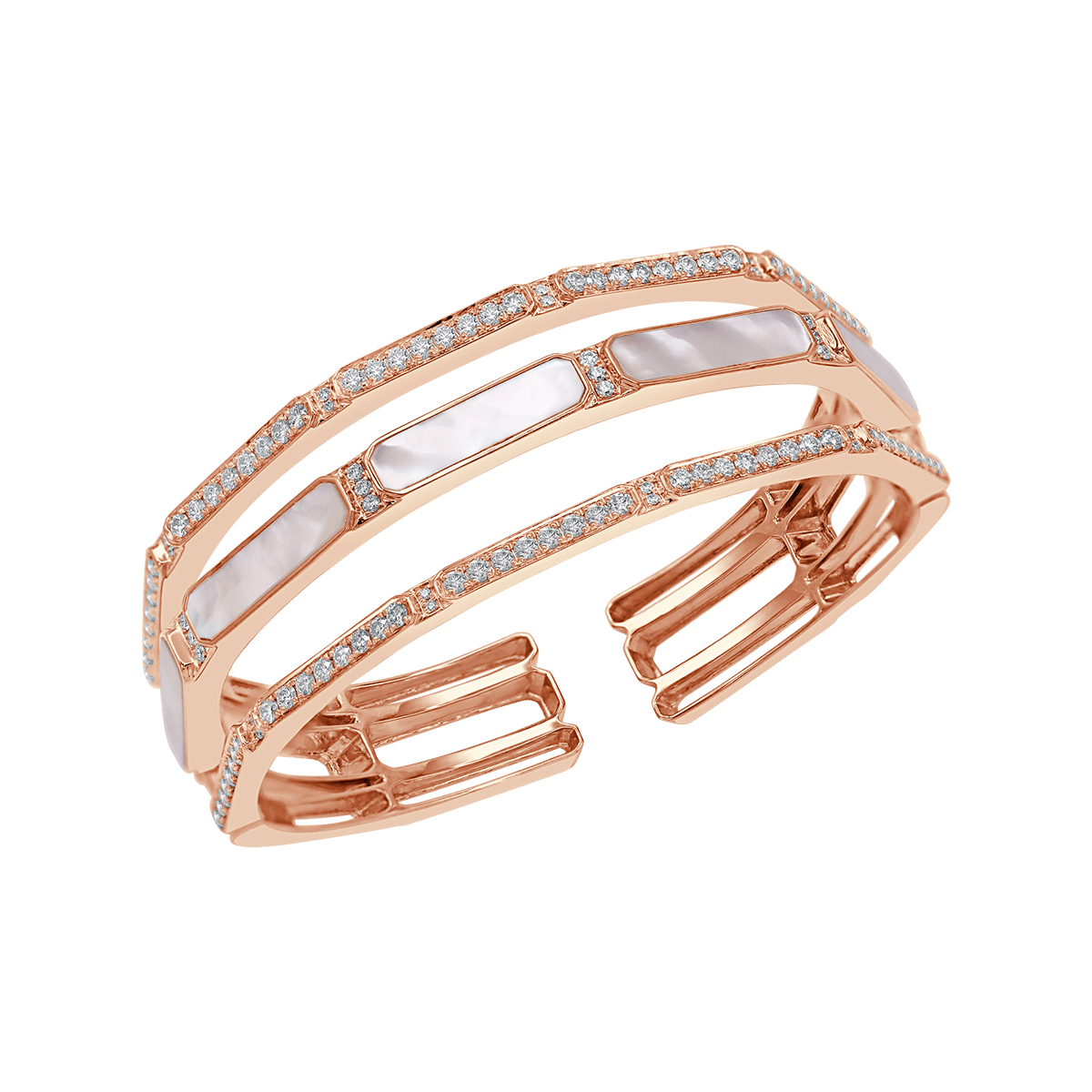 LUNA© MOP and Diamond Semi Octagon Bracelet (Triple line)
