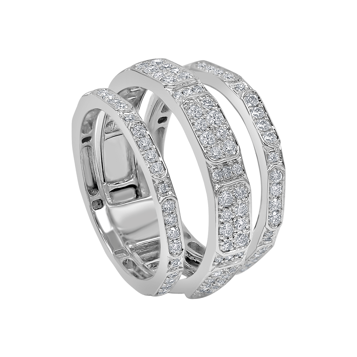 LUNA© Full Diamond Semi Octagon Ring (Triple line)