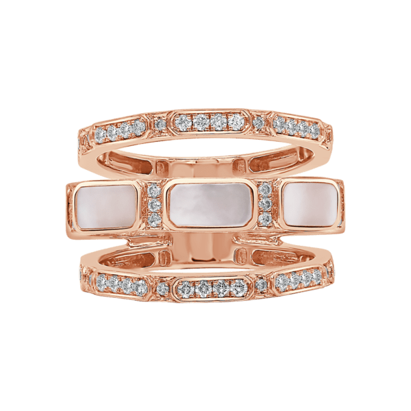 LUNA© MOP and Diamond Semi Octagon Ring (Triple line)